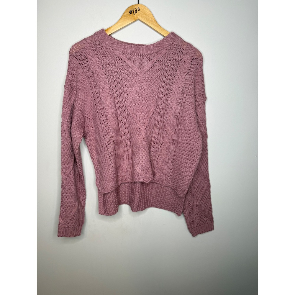 Zenana Women Pink Cable Knit Cropped High Low Sweater Side Slit TW-2437Y Medium - Picture 2 of 9